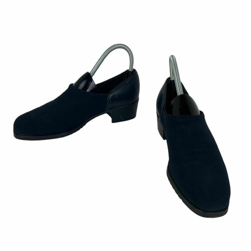 Munro American Navy Blue Slip‎ On Shoes Leather Knit Block Heel Comfort 6 1/2M